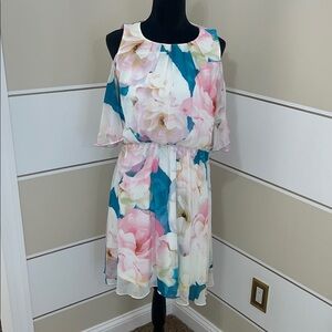 Calvin Klein White Floral Dress with Pink and Teal Accents